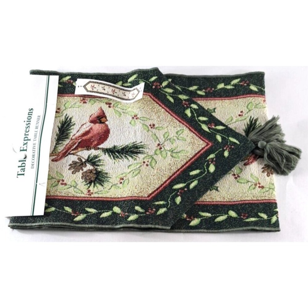 Wintersong Table Runner NEW Cardinal Pine Cones Pointed Tassels Kohls 13x80